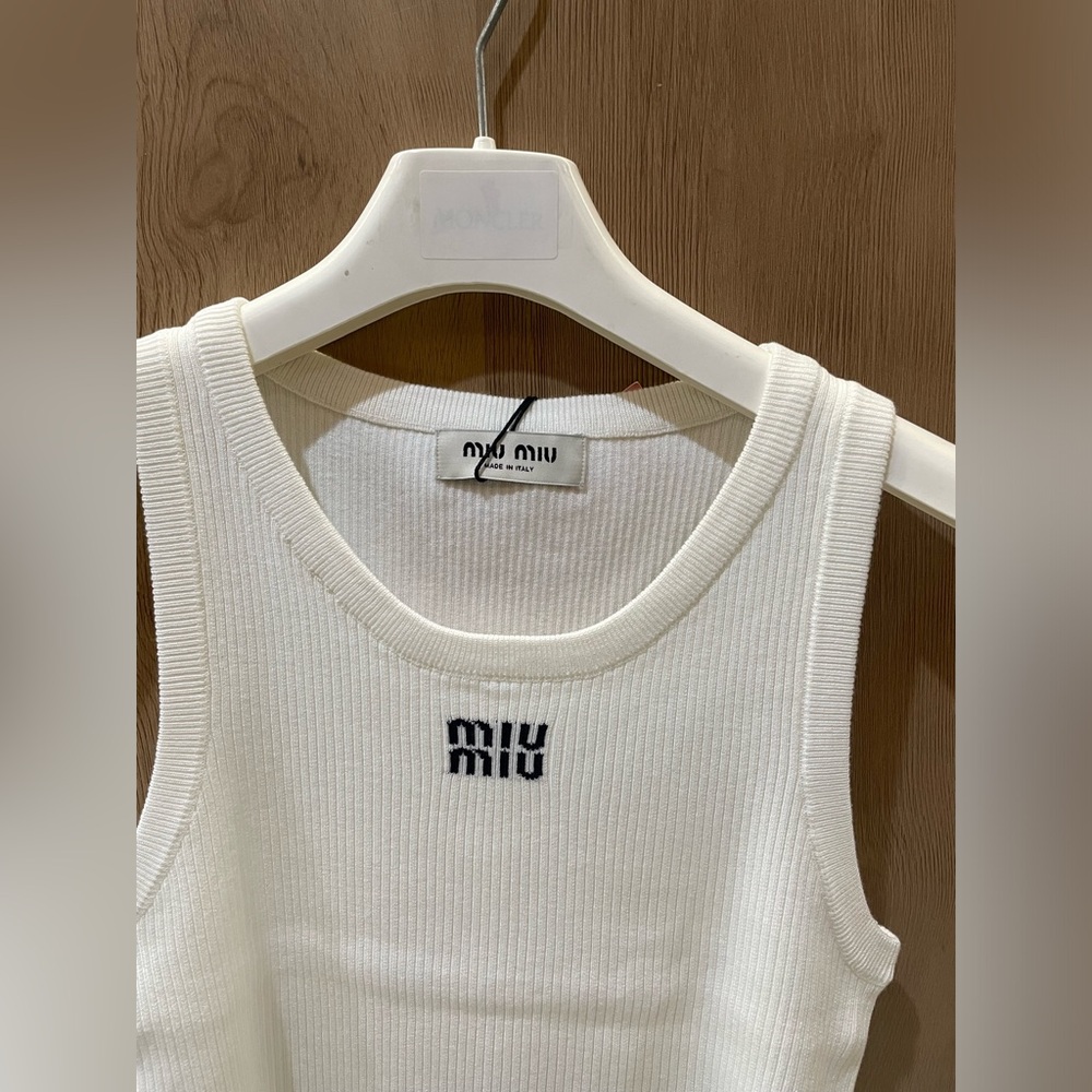 Miu Miu White Ribbed Tank Top - Picture 2 of 6